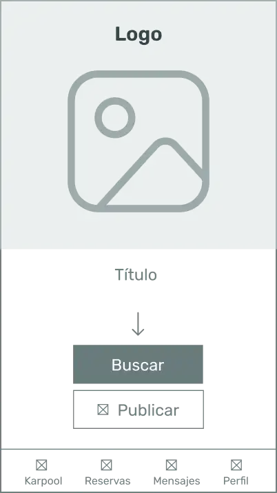 Wireframe de la pantalla de inicio