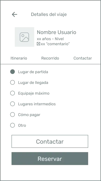 Wireframe de la pantalla reservar