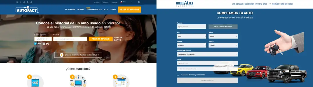 Comparativa entre los sitios web Autofact y Mecanix