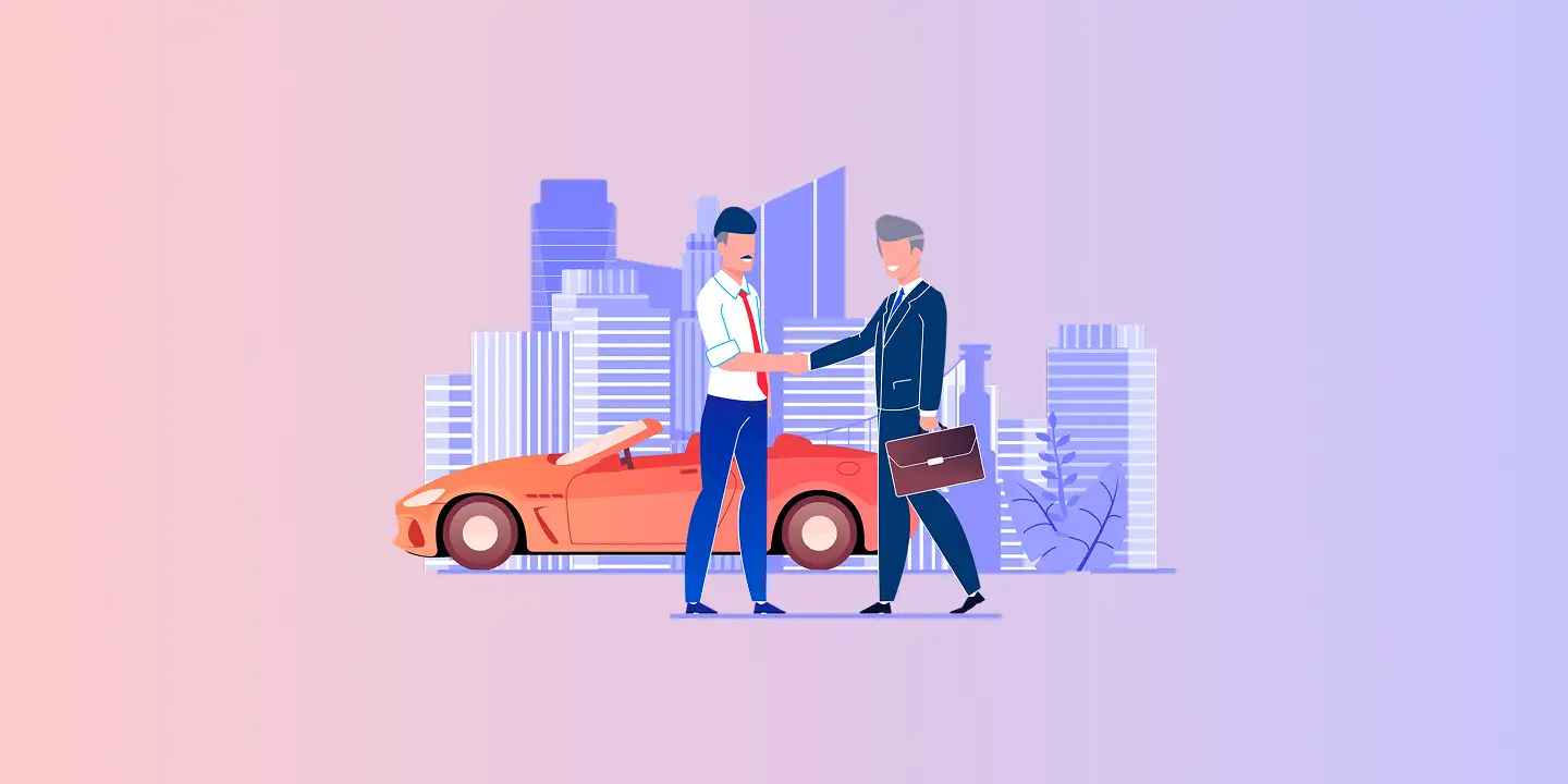 Ilustración utilizada, que muestra dos personas haciendo un trato para la venta de un auto