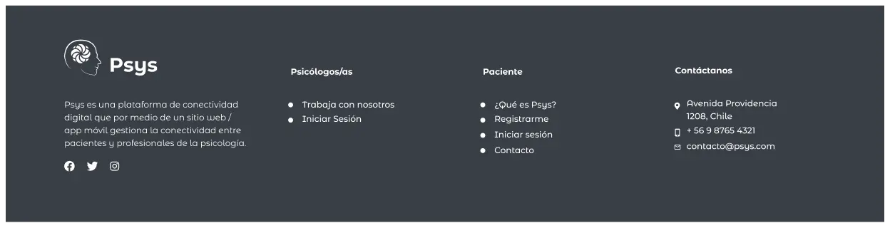 Pie de la página web de Psys